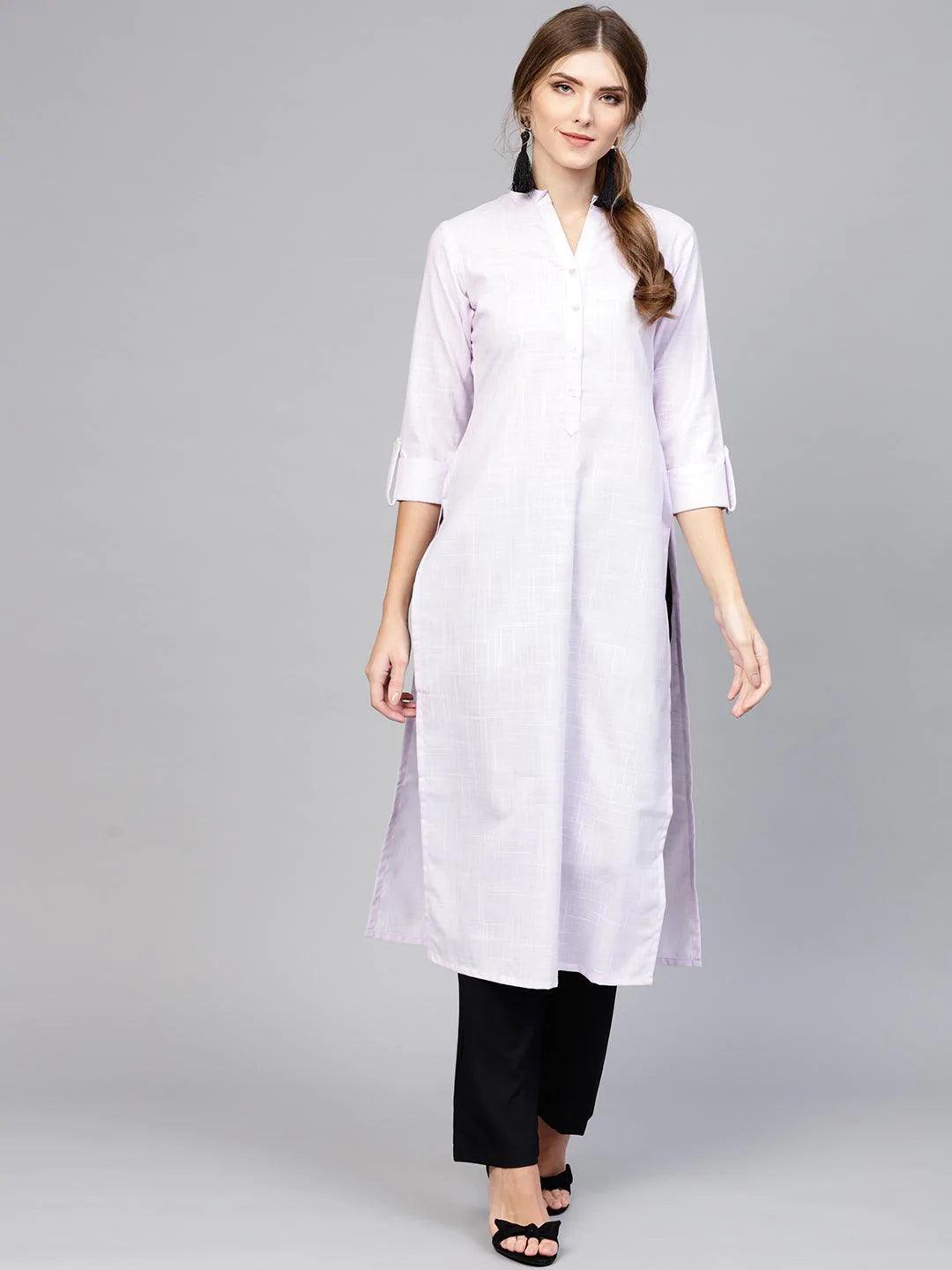 Purple Woven Design Cotton Kurta - ShopLibas