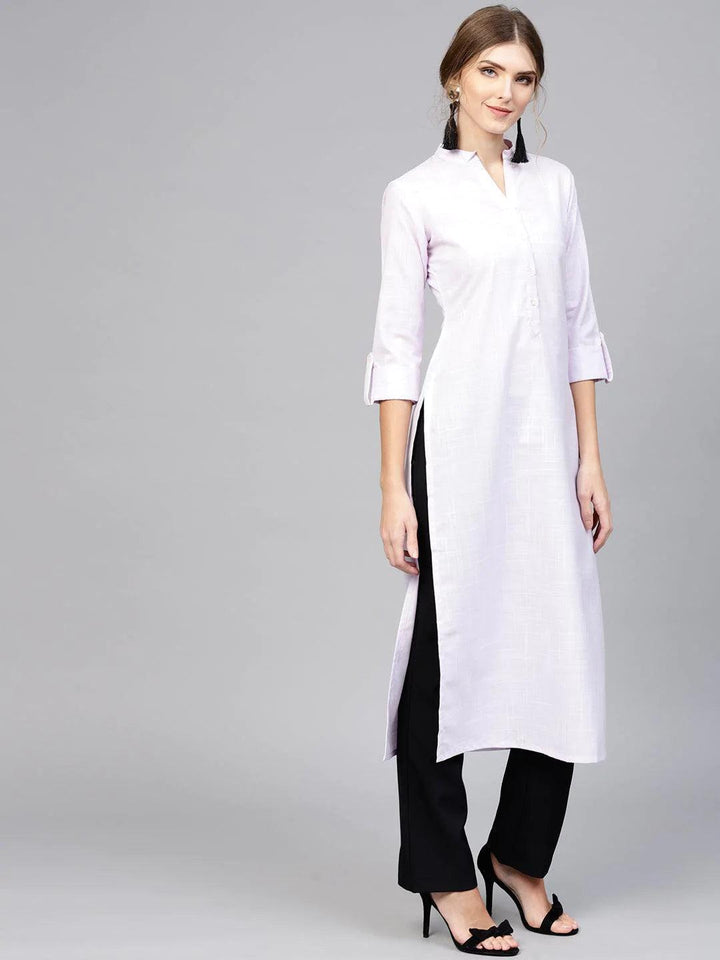 Purple Woven Design Cotton Kurta - ShopLibas