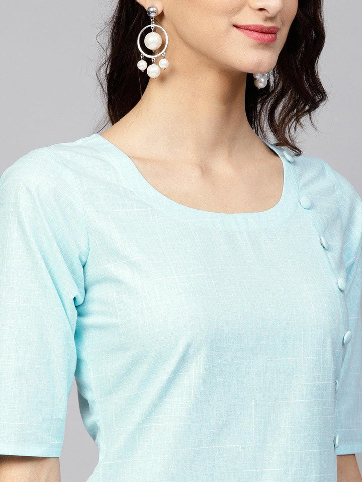 Blue Woven Design Cotton Kurta - ShopLibas