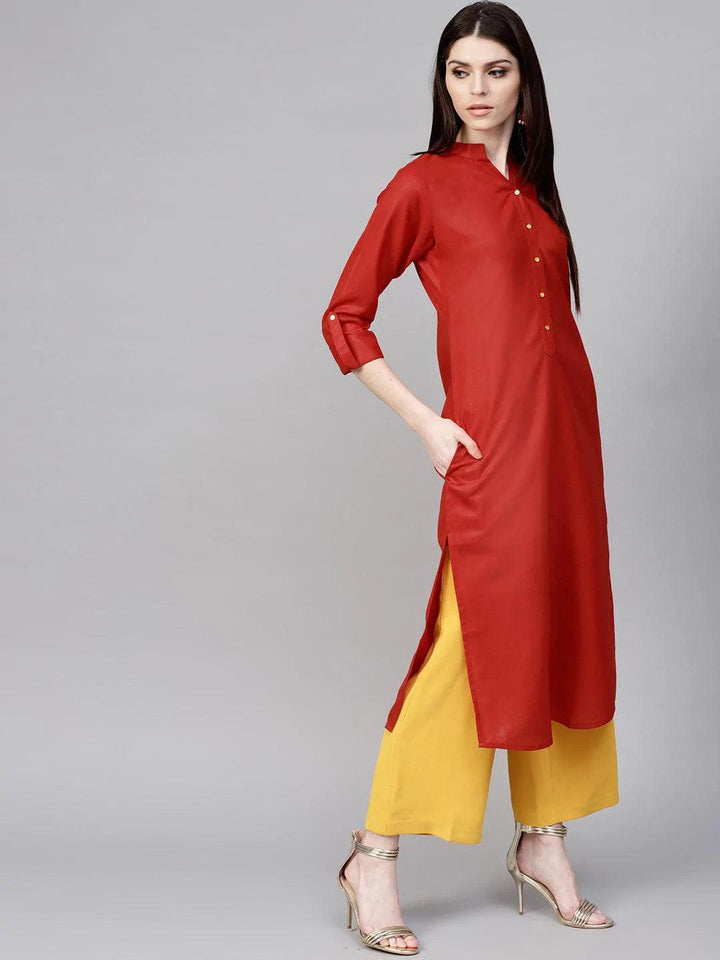 Red Solid Cotton Kurta - ShopLibas