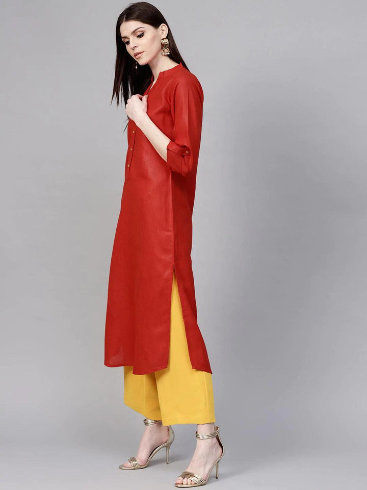Red Solid Cotton Kurta - ShopLibas