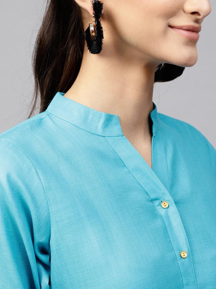 Blue Solid Cotton Kurta - ShopLibas