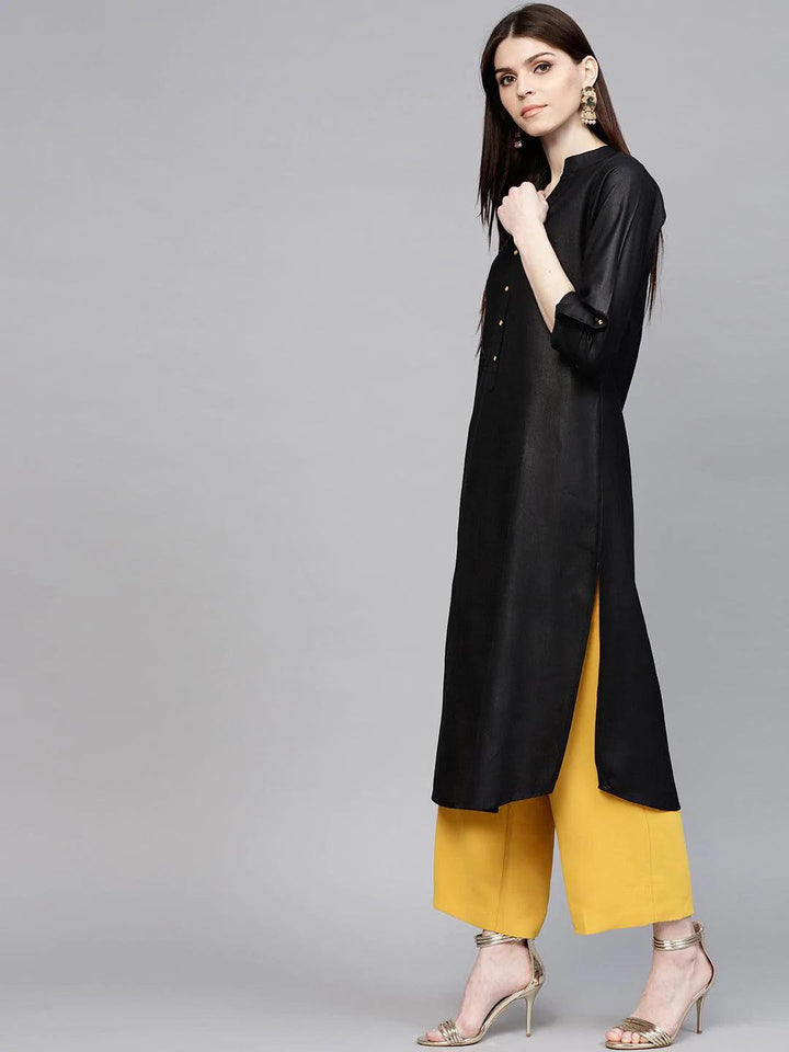 Black Solid Cotton Kurta - ShopLibas