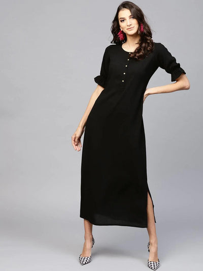 Black Solid Georgette Dress - ShopLibas