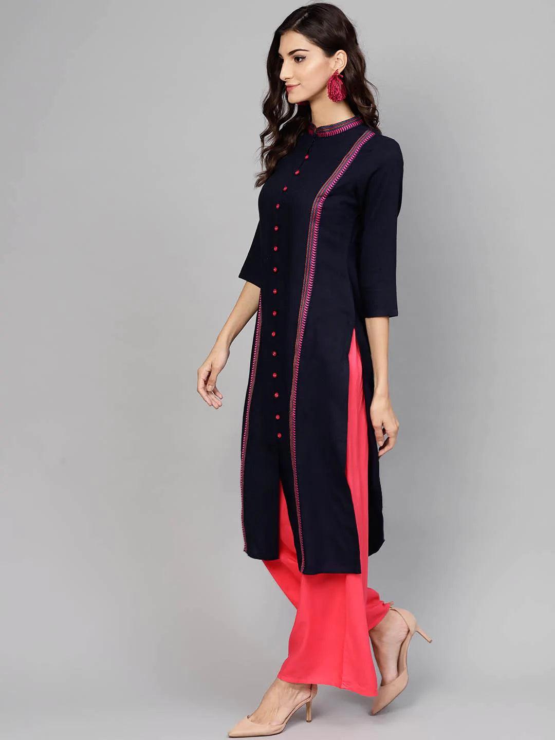Blue Solid Rayon Kurta - ShopLibas