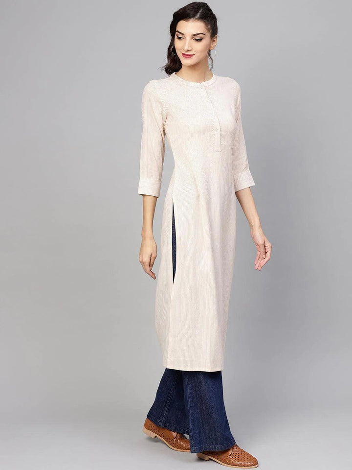 Beige Striped Rayon Kurta - ShopLibas