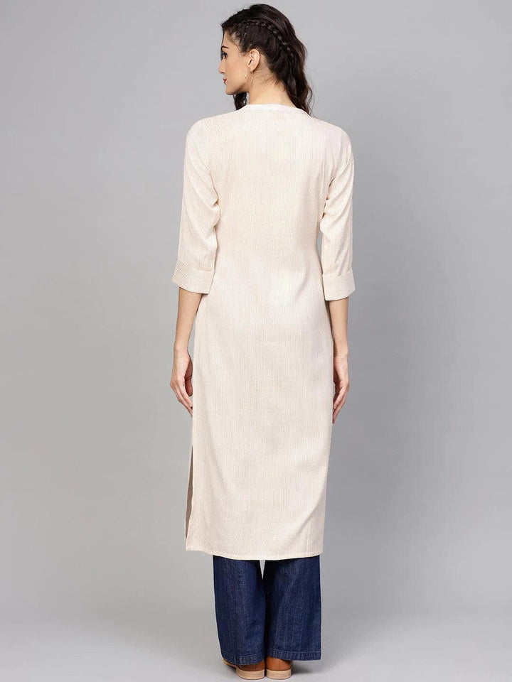 Beige Striped Rayon Kurta - ShopLibas