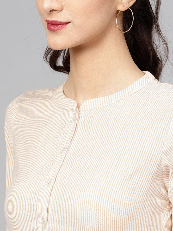 Beige Striped Rayon Kurta - ShopLibas