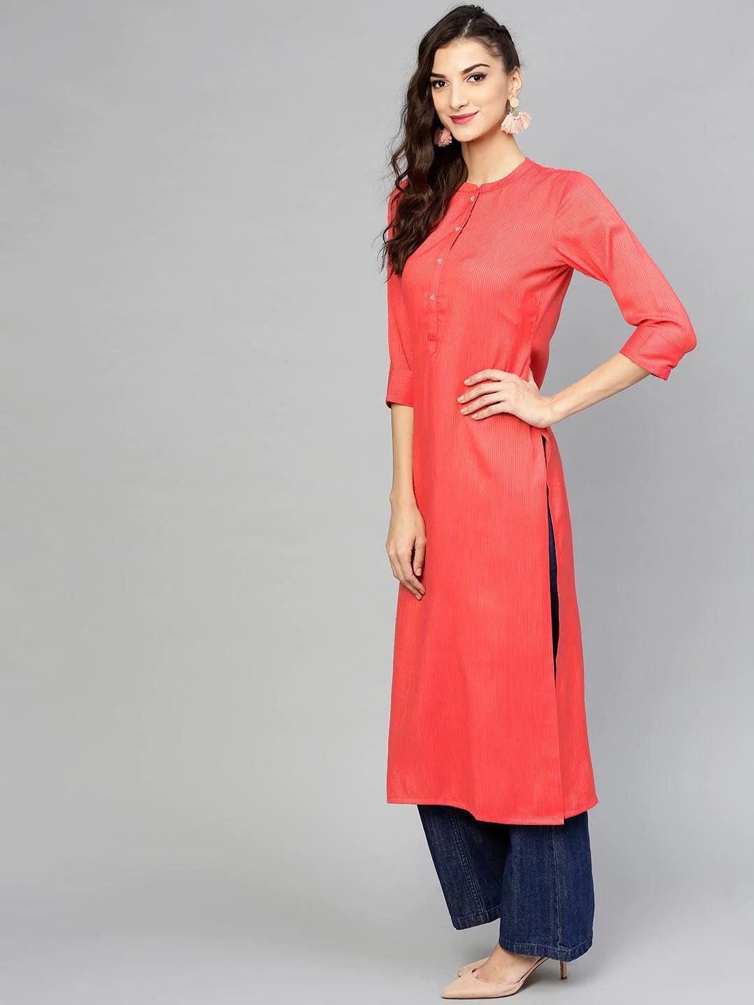 Pink Striped Rayon Kurta - ShopLibas 