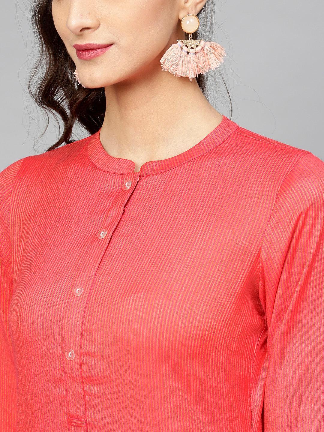 Pink Striped Rayon Kurta - ShopLibas 