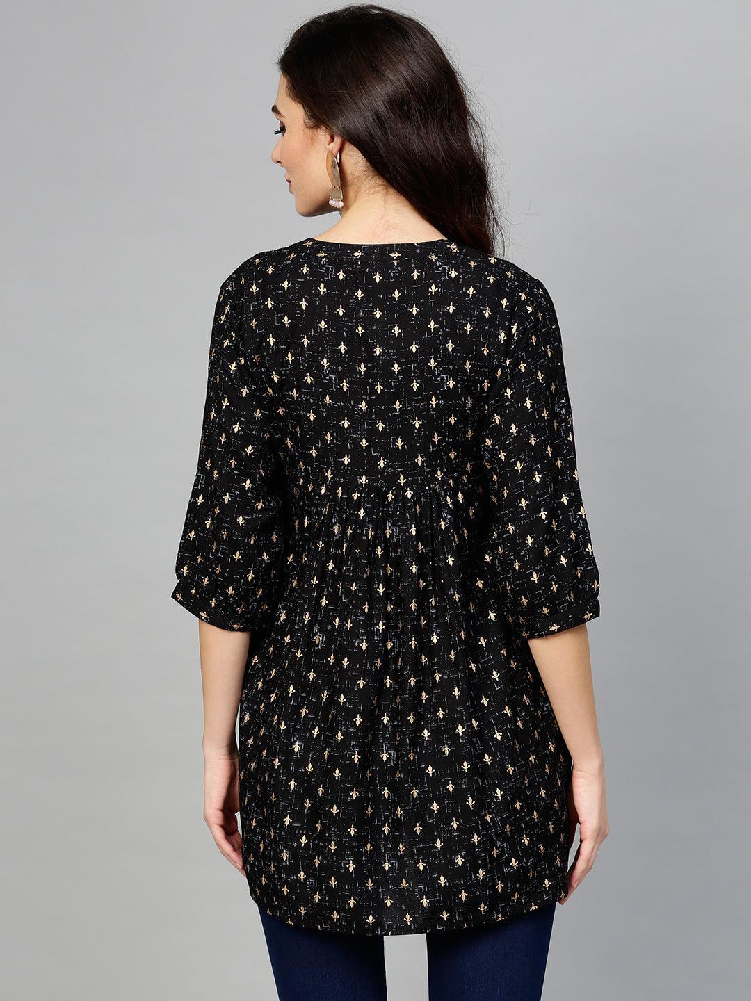 Black Printed Rayon Kurti - ShopLibas
