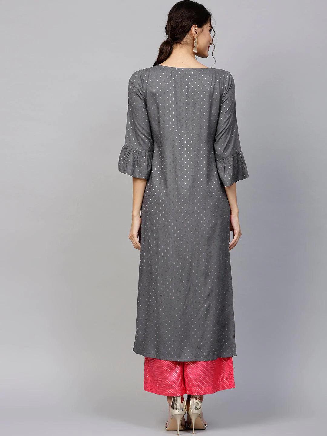 Grey Woven Design Rayon Kurta - ShopLibas