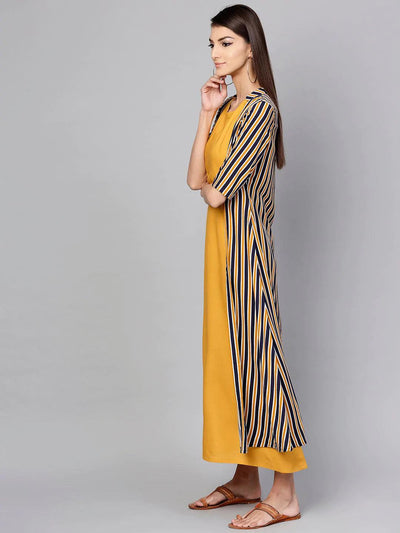 Yellow Striped Rayon Dress With Jacket - ShopLibas