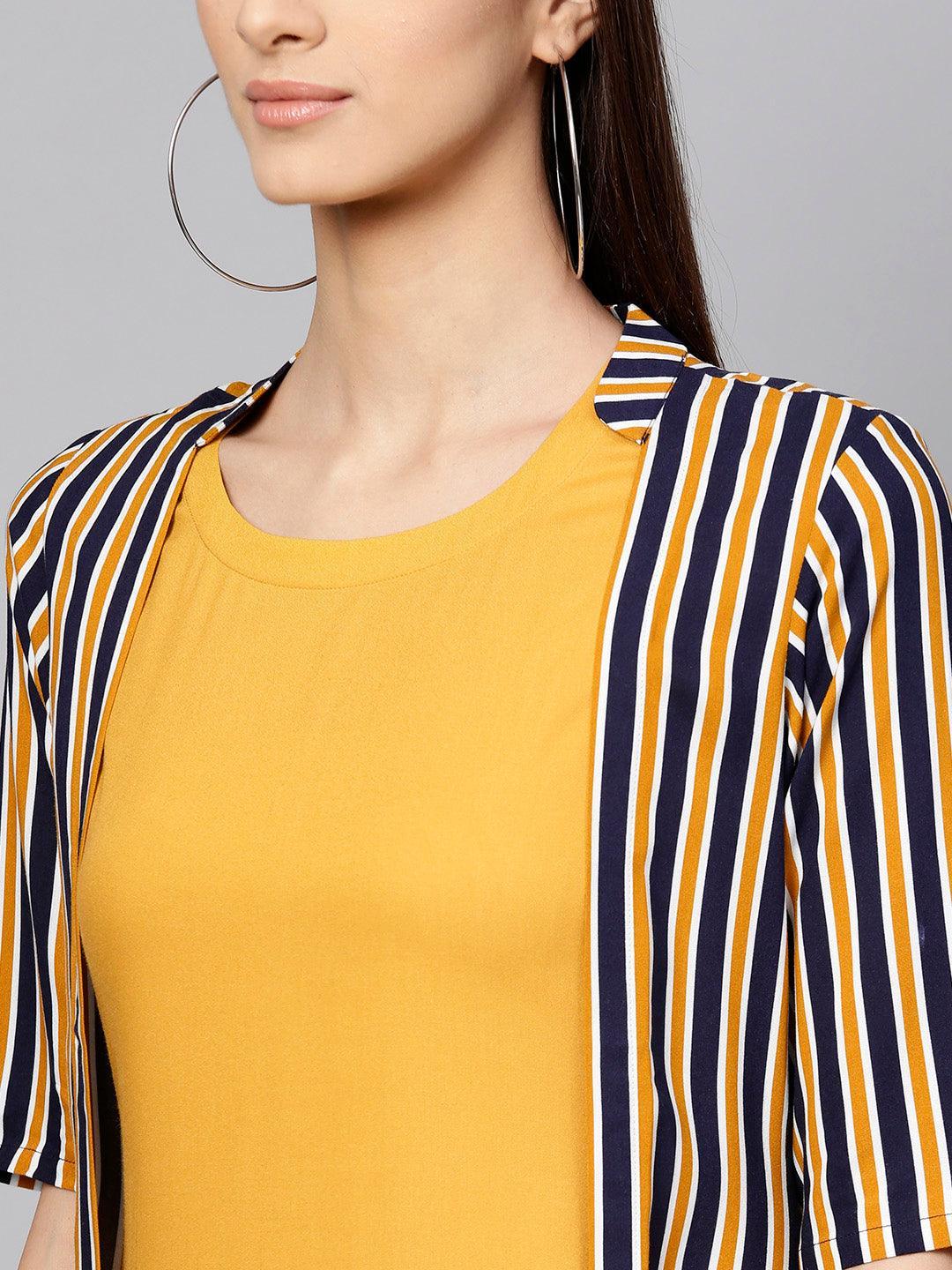 Yellow Striped Rayon Dress With Jacket - ShopLibas