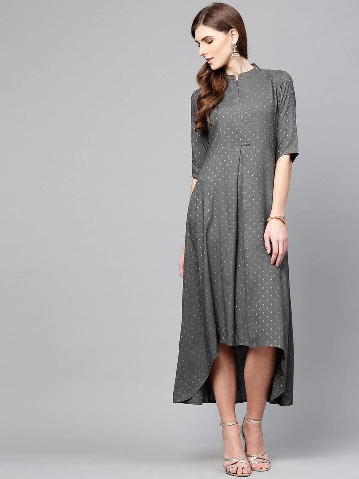 Grey Printed Rayon Dress - ShopLibas