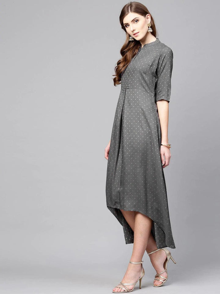 Grey Printed Rayon Dress - ShopLibas