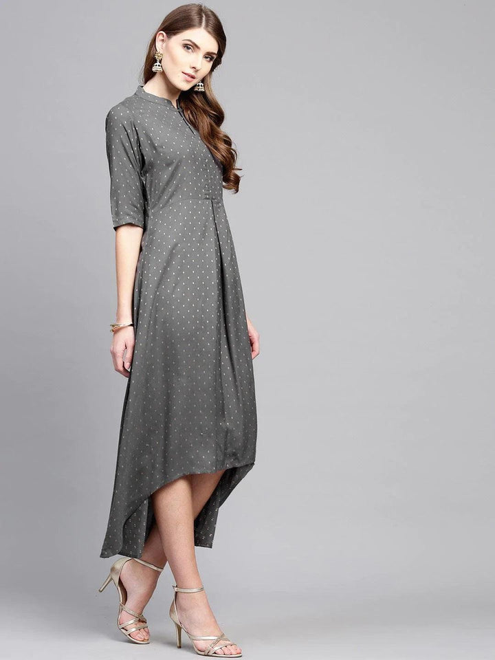 Grey Printed Rayon Dress - ShopLibas