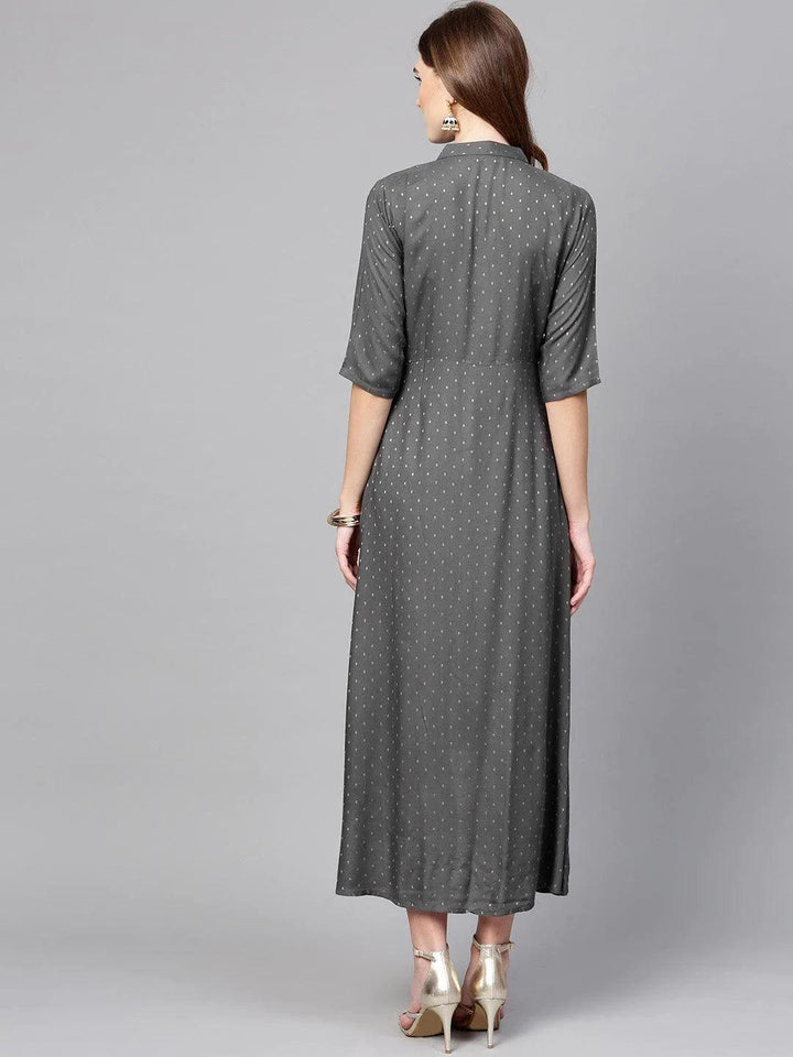 Grey Printed Rayon Dress - ShopLibas