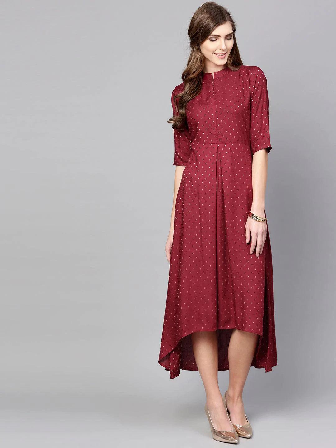 Maroon Printed Rayon Dress - ShopLibas