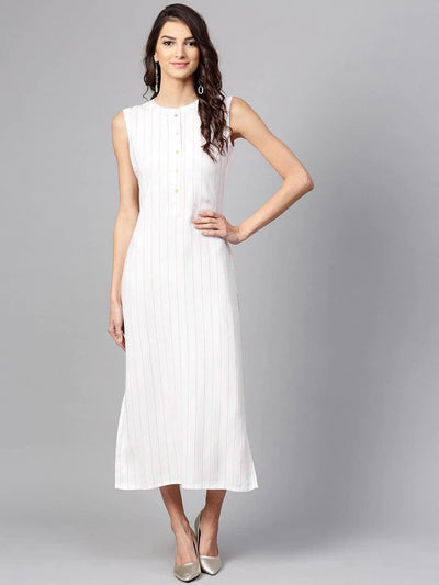 White Striped Rayon Dress With Jacket - ShopLibas