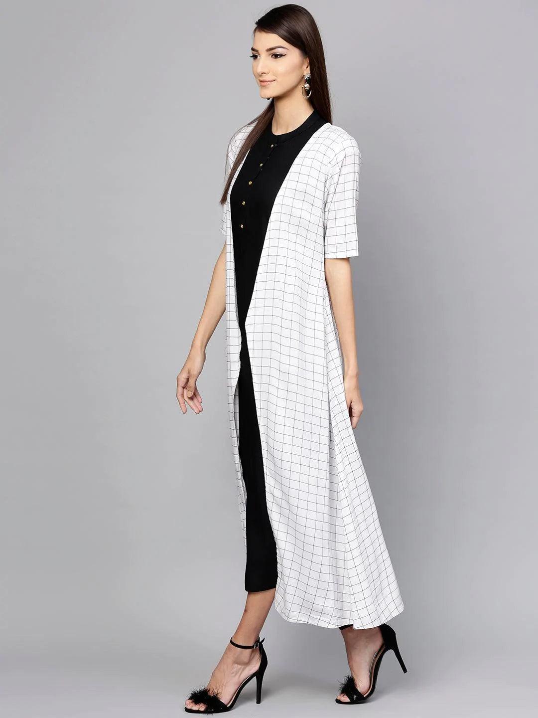 Black Solid Rayon Dress With Shrug - ShopLibas