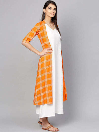 Orange Checkered Rayon Dress With Jacket - ShopLibas