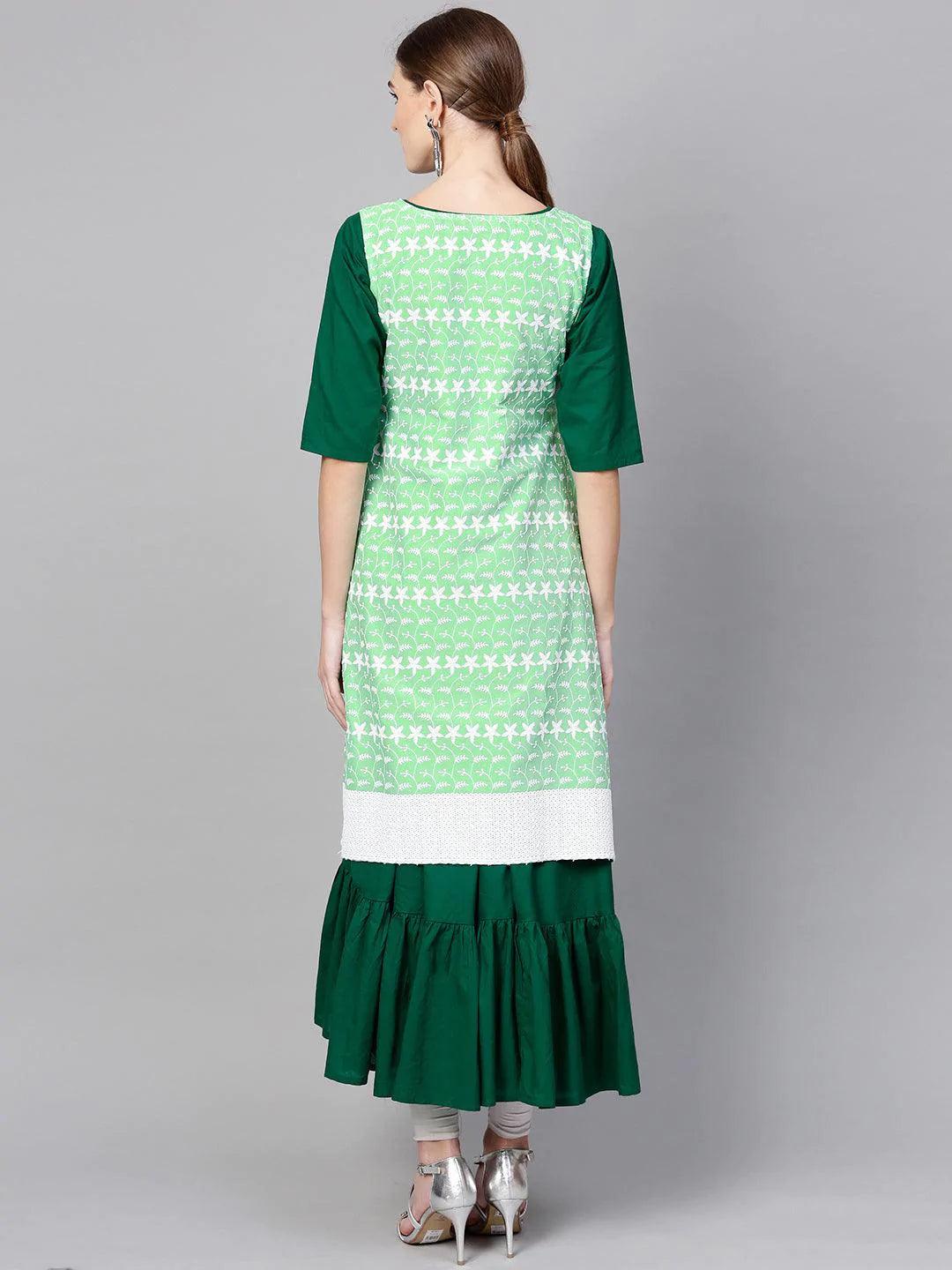 Dark Green Solid Cotton Kurta With Jacket - ShopLibas 