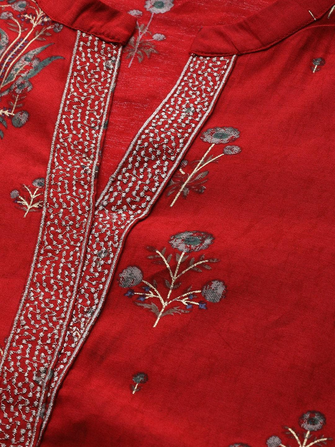 Maroon Printed Chanderi Silk Kurta - ShopLibas
