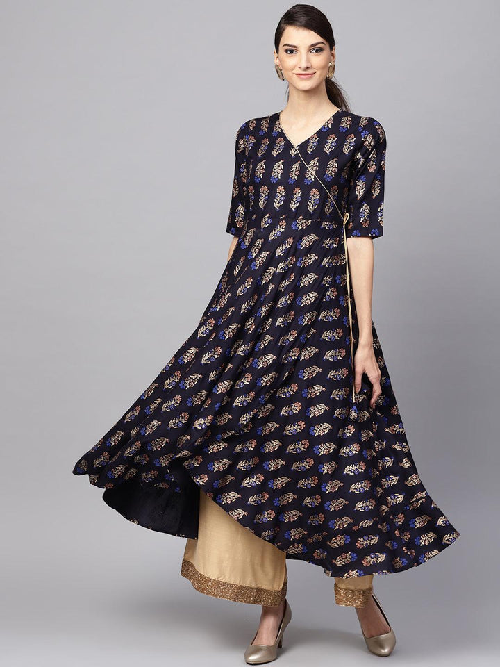 Blue Printed Rayon Kurta - ShopLibas