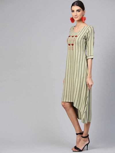 Green Striped Rayon Dress - ShopLibas