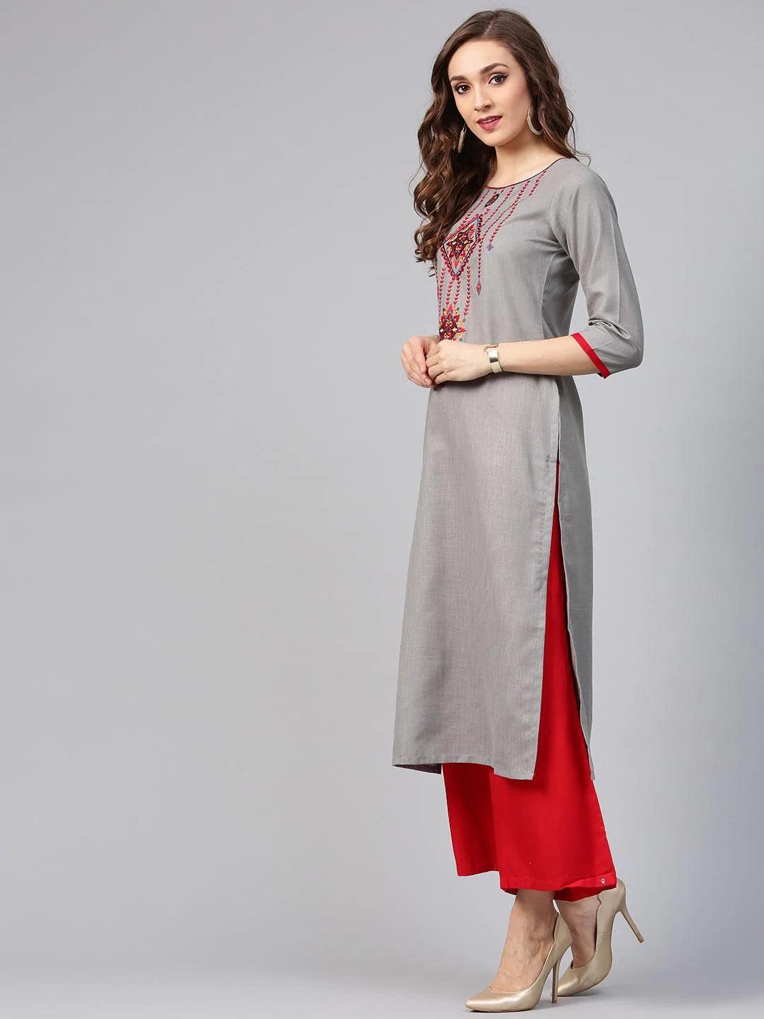 Grey Printed Rayon Kurta - ShopLibas 