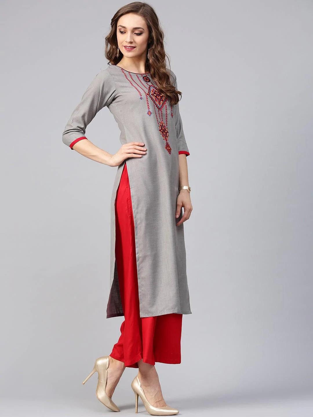 Grey Printed Rayon Kurta - ShopLibas 