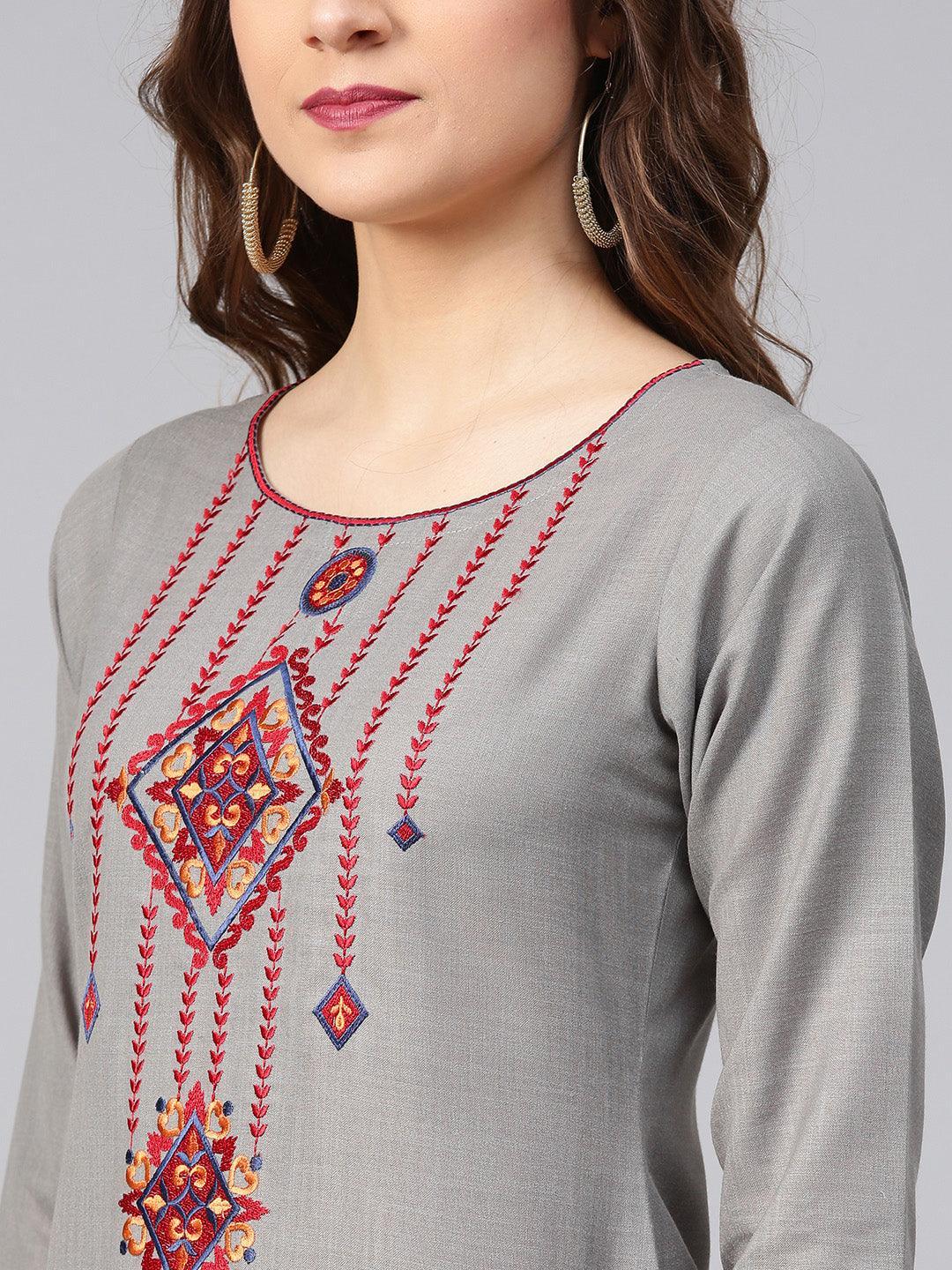 Grey Printed Rayon Kurta - ShopLibas 