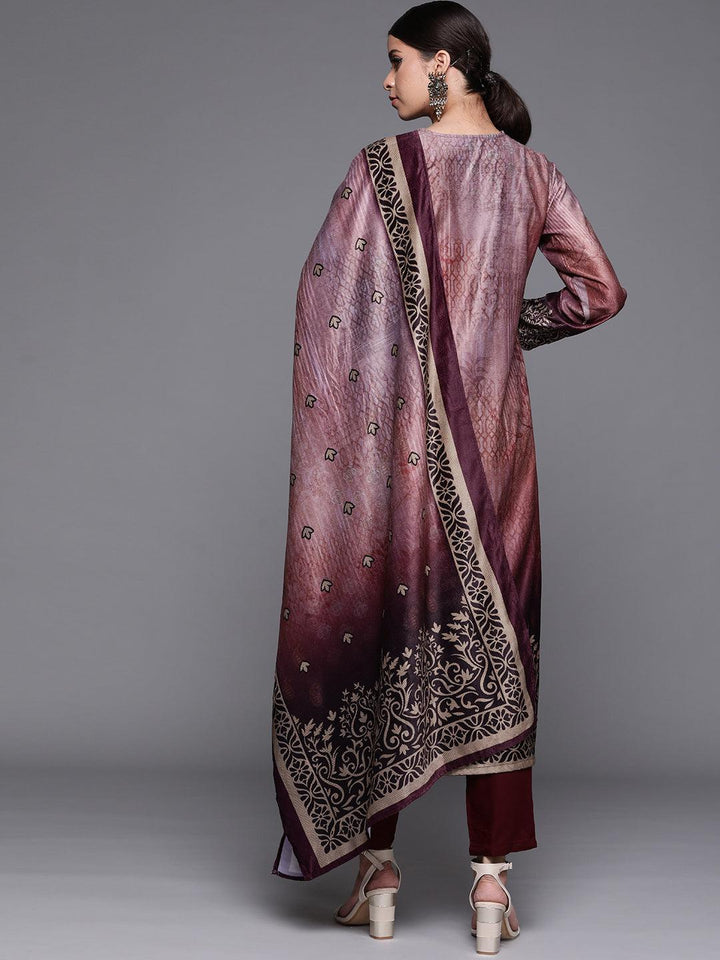 Mauve Printed Velvet Suit Set
