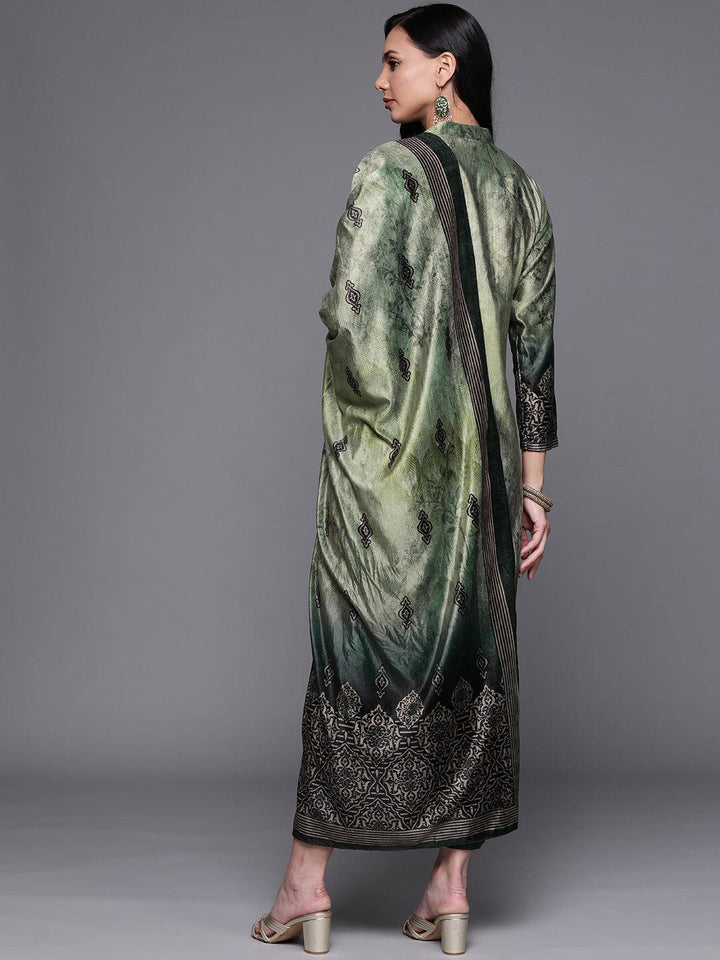 Green Printed Velvet Suit Set - ShopLibas