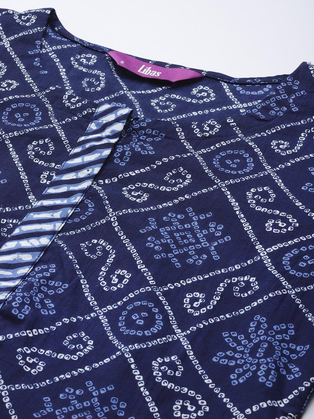 Blue Printed Cotton Suit Set - ShopLibas
