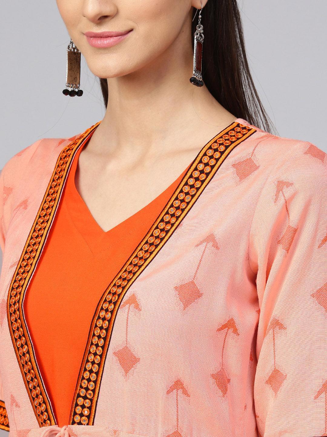 Orange Printed Rayon Dress With Jacket - ShopLibas 