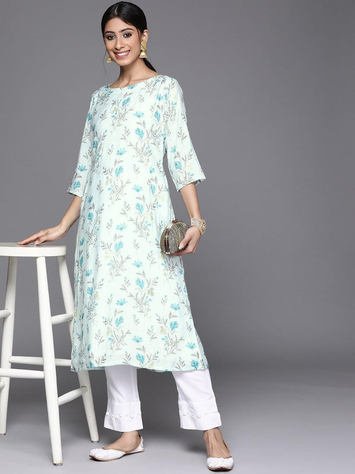 Blue Printed Chanderi Silk Kurta - ShopLibas