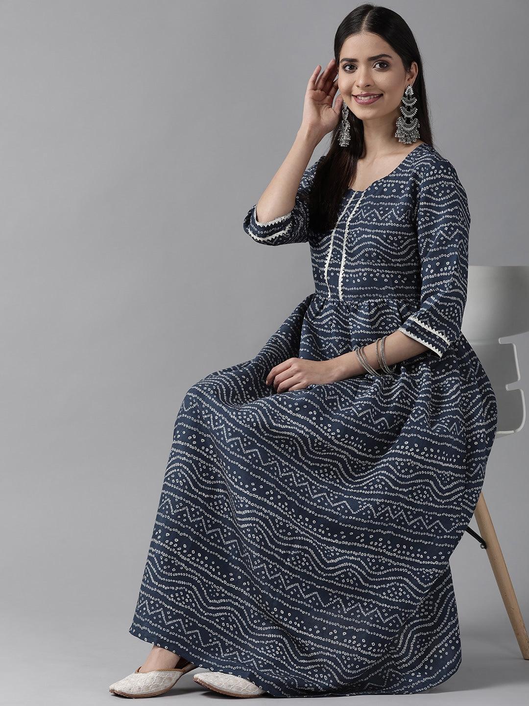 Blue Printed Silk Blend Maxi Dress - ShopLibas