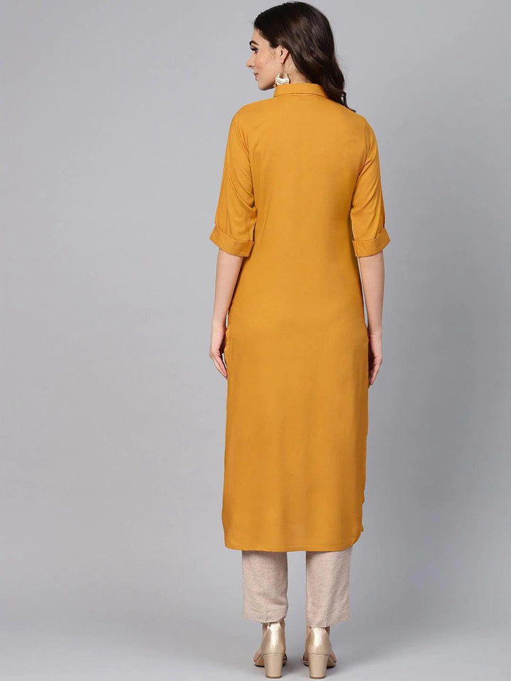 Mustard Solid Rayon Kurta