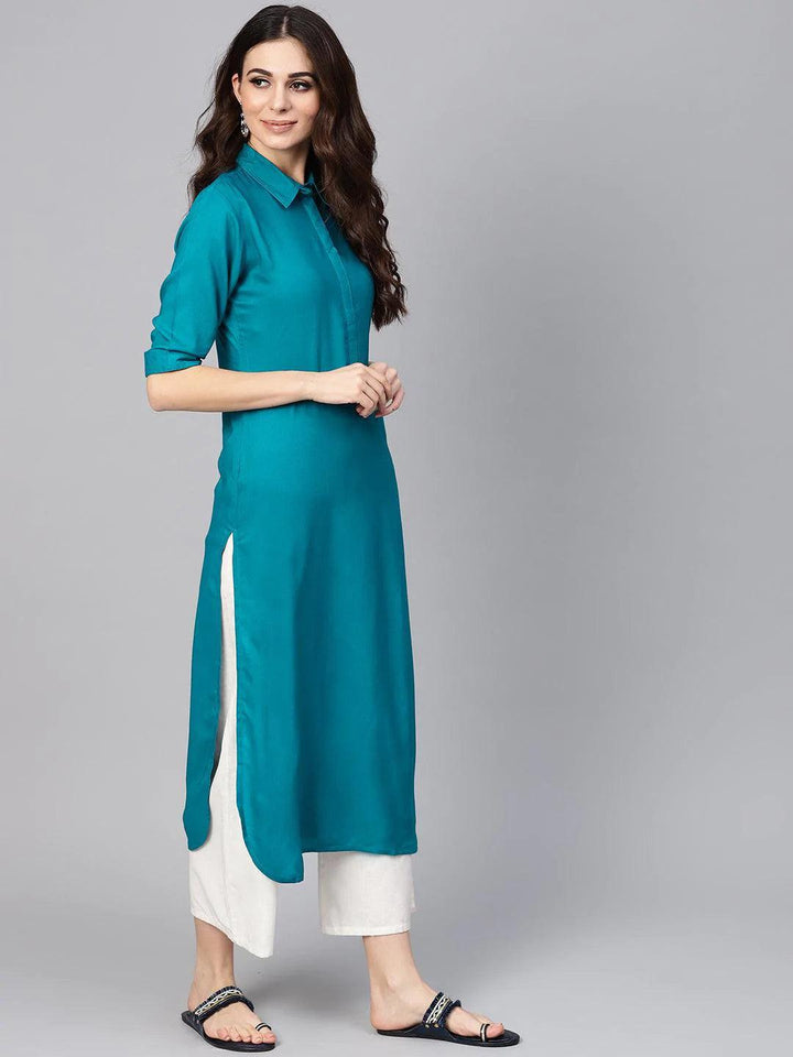 Blue Solid Rayon Kurta - ShopLibas