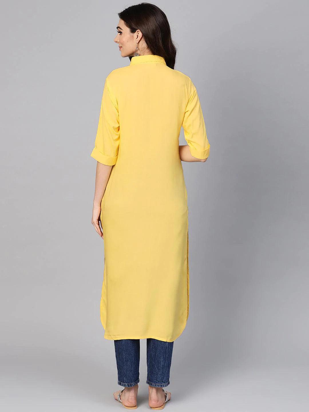 Yellow Solid Rayon Kurta - ShopLibas 