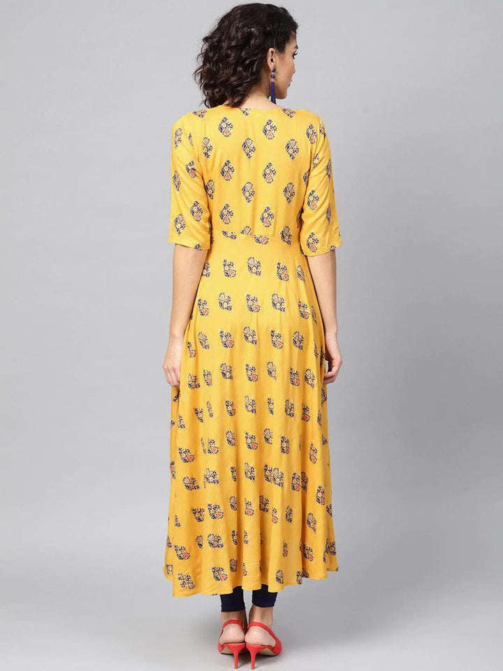 Yellow Printed Rayon Kurta