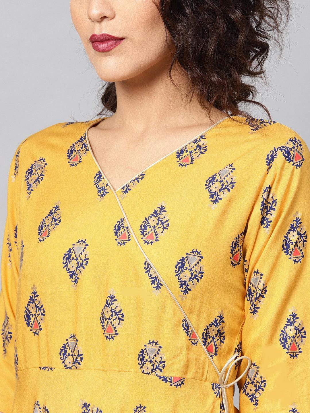 Yellow Printed Rayon Kurta - ShopLibas 