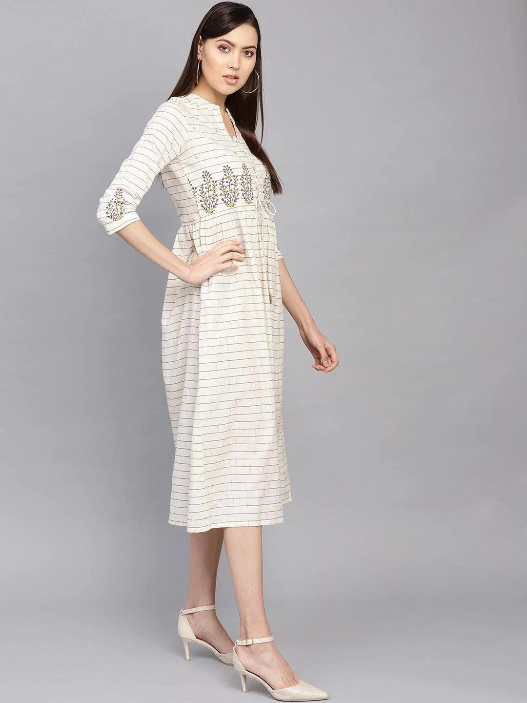 White Printed Cotton Dress - ShopLibas
