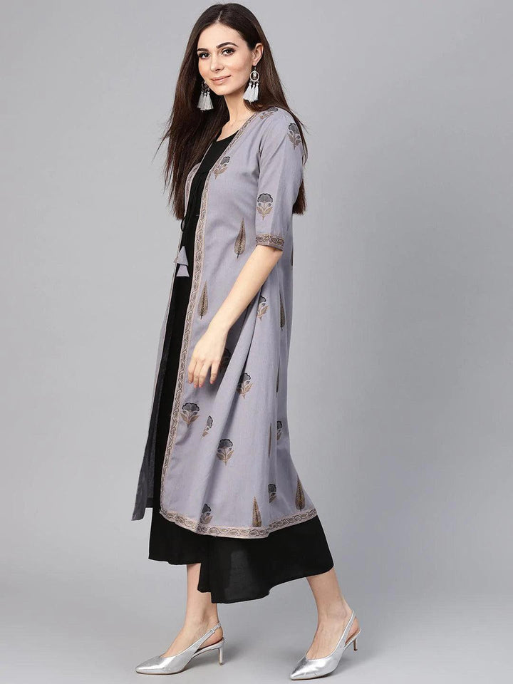 Black Solid Cotton Dress With Jacket - ShopLibas