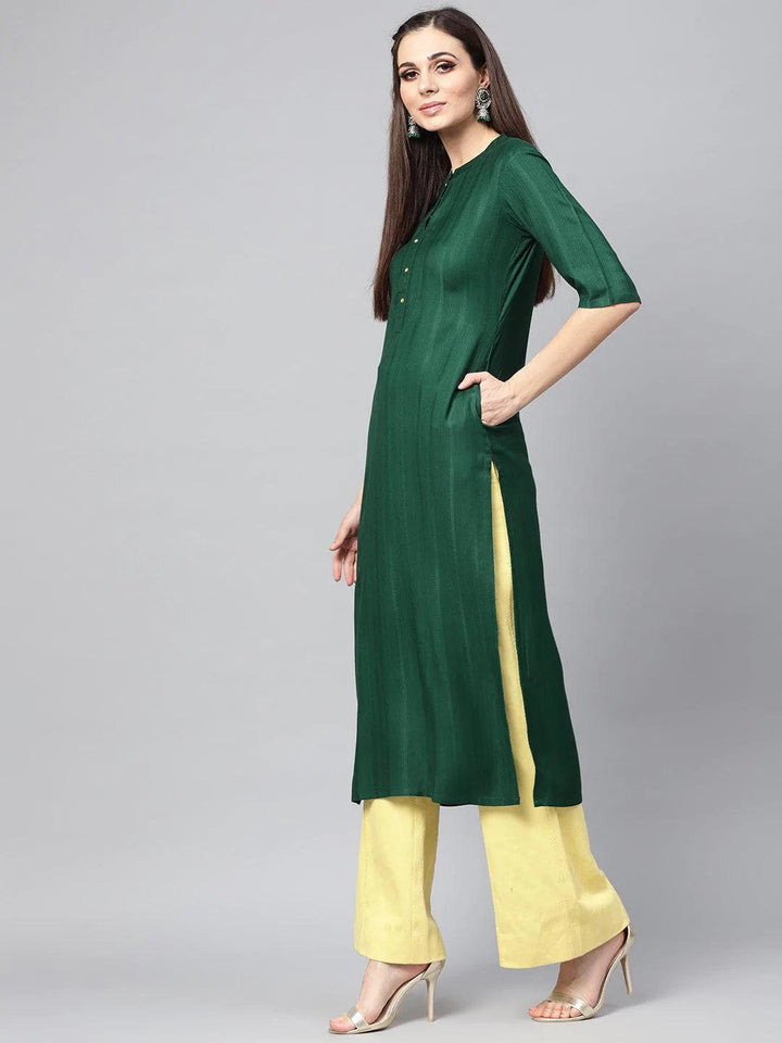 Green Solid Rayon Kurta - ShopLibas