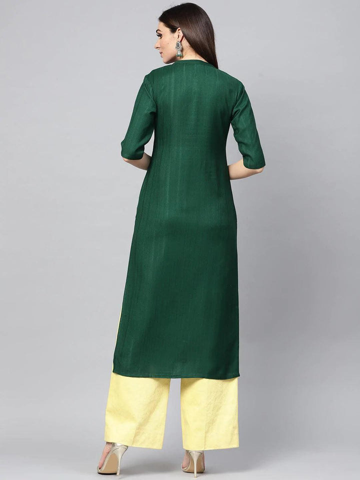 Green Solid Rayon Kurta - ShopLibas
