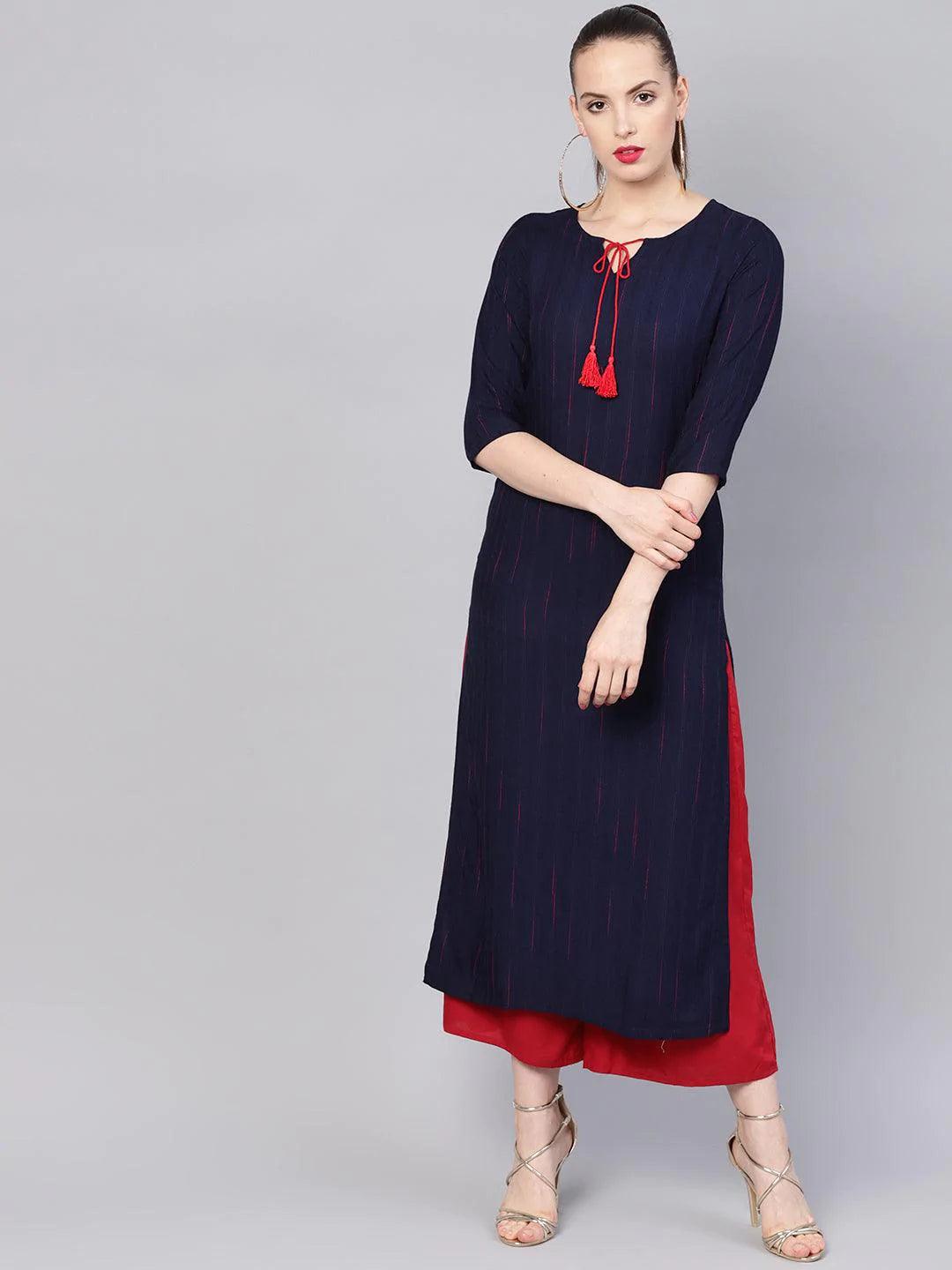 Blue Striped Rayon Kurta - ShopLibas