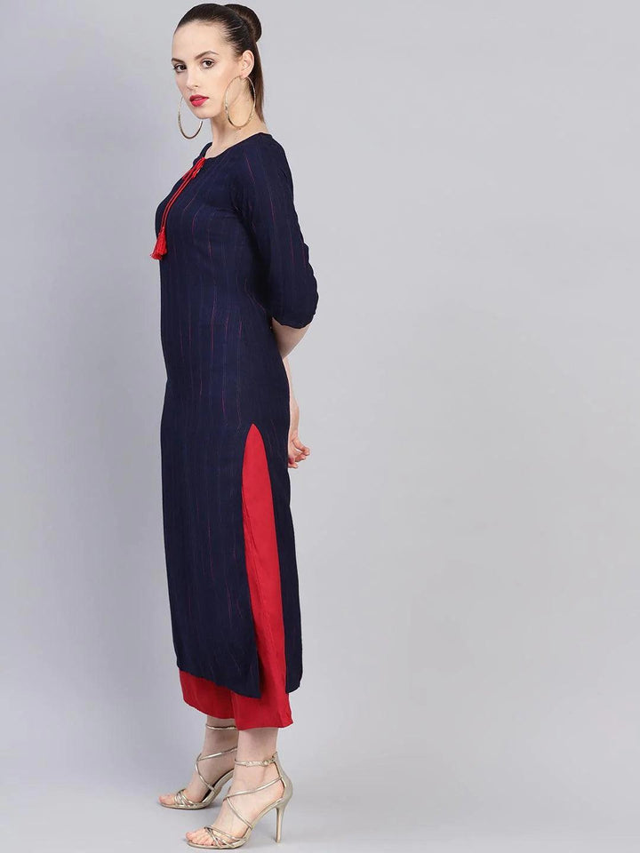 Blue Striped Rayon Kurta